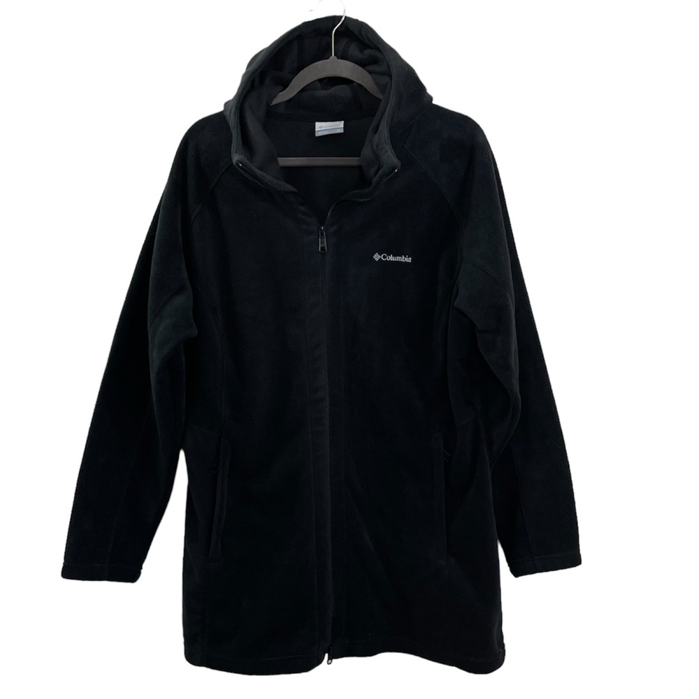Columbia Long Fleece Full Zip Hooded Jacket Black Zipper Pockets Womens Size 1X